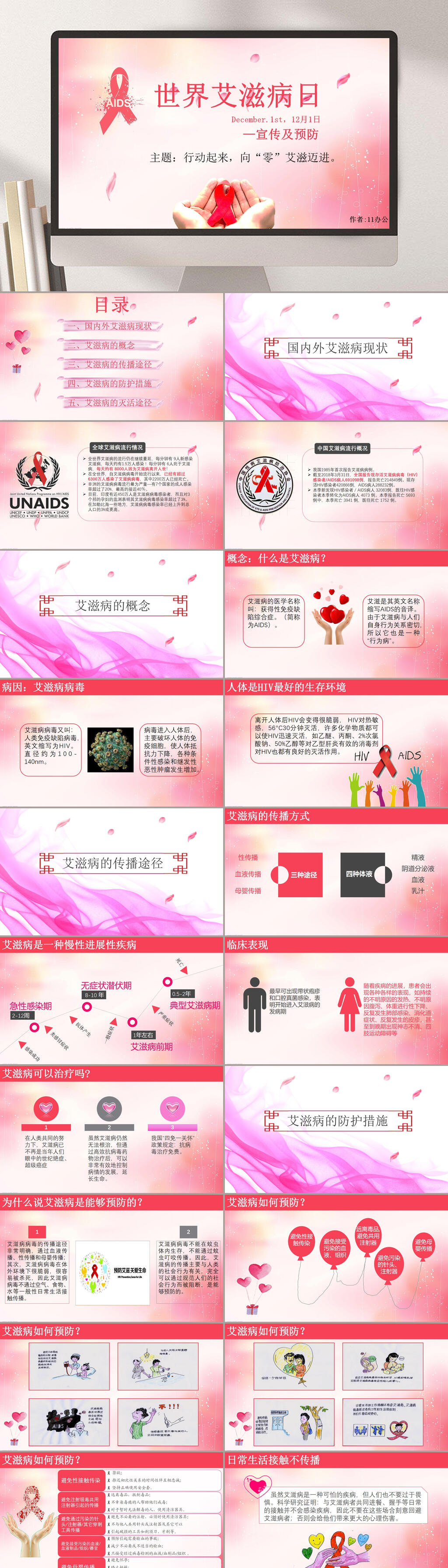宣传及预防爱心公益活动世界艾滋病日PPT素材