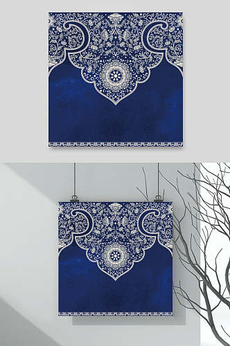 传统蓝色中式纹理青花瓷花纹矢量素材