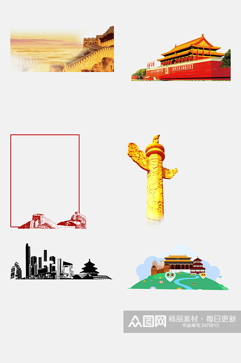 创意北京长城天安门党建华表免抠素材元素素材