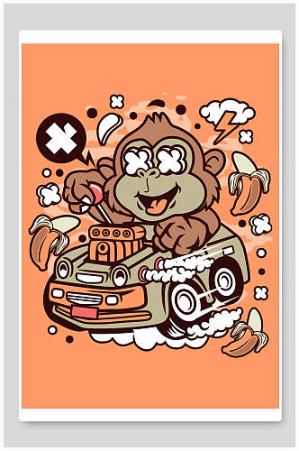卡通橙色猴子插画