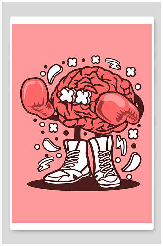 粉色大脑穿鞋卡通抽象机器人插画