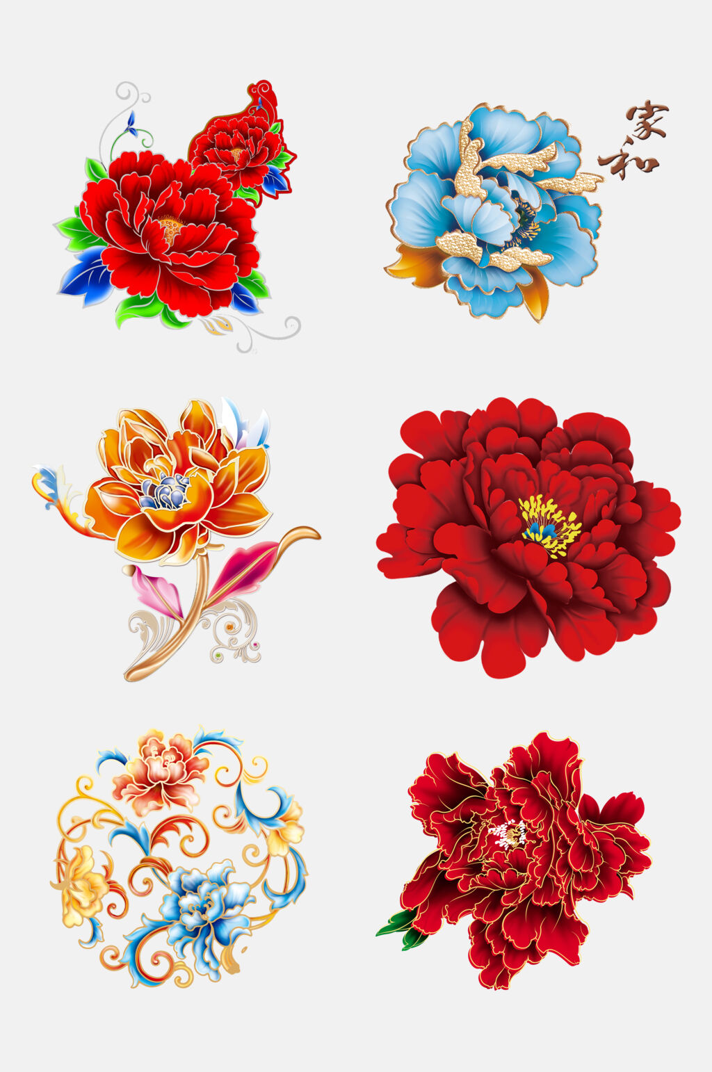 绚烂花卉牡丹花朵图案免抠素材素材