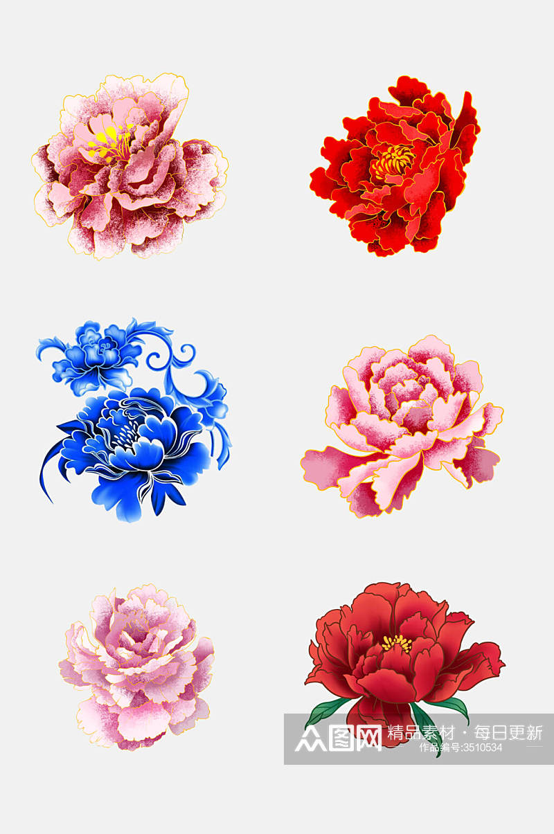 精美鲜花牡丹花朵图案免抠素材素材