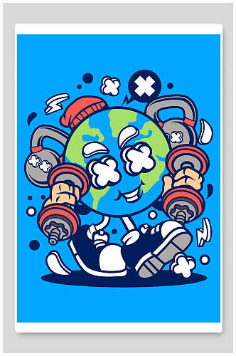 卡通抽象蓝色地球插画