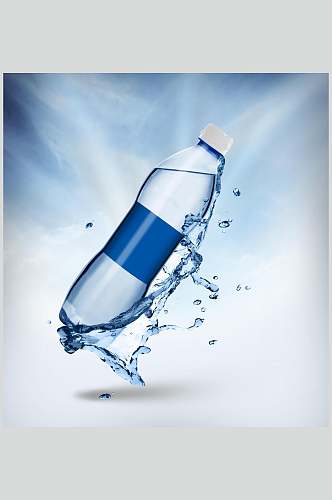 液体水滴蓝白色背景墙饮料瓶样机
