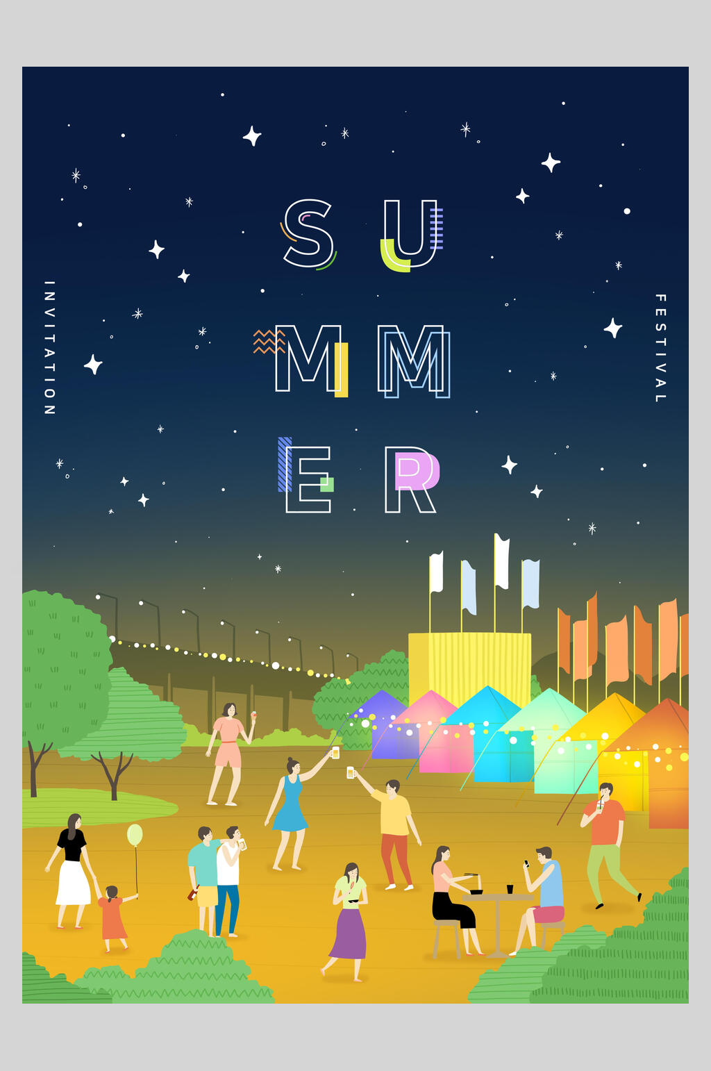 狂欢夏季清新插画海报素材