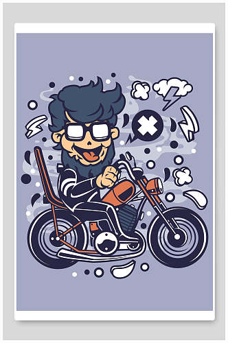 卡通抽象灰色骑自行车插画