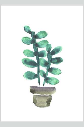 盆栽石头手绘植物插画图片