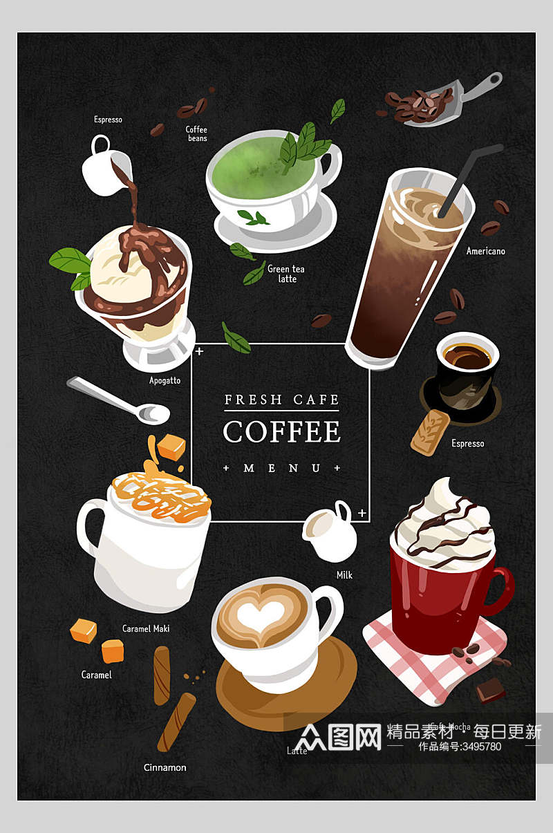 咖啡餐饮美食手绘插画海报素材