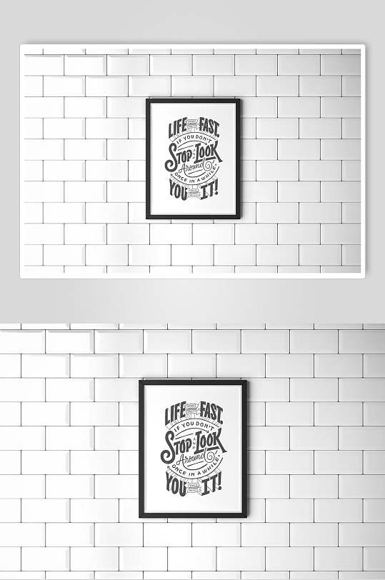 白瓷砖背景画框海报样机-众图网