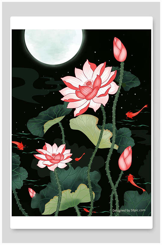 新中式创意荷花图片-新中式创意荷花素材下载-众图网