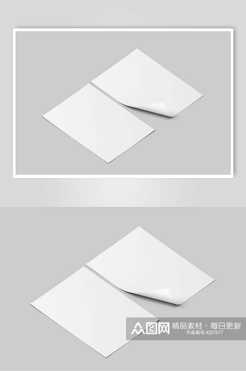 纸张折角白色背景卡片折页样机素材