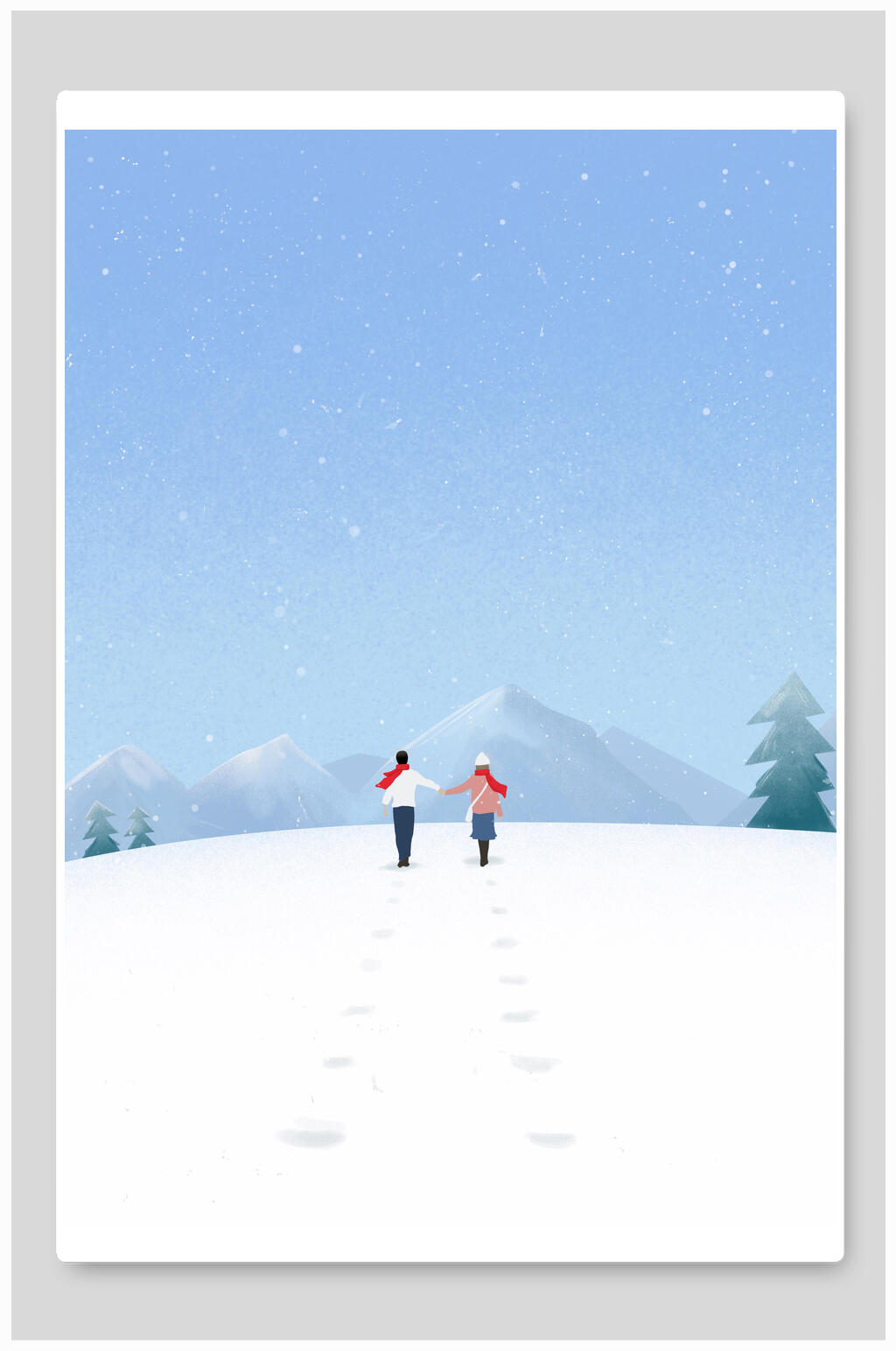 冬天雪山甜蜜情人节插画素材