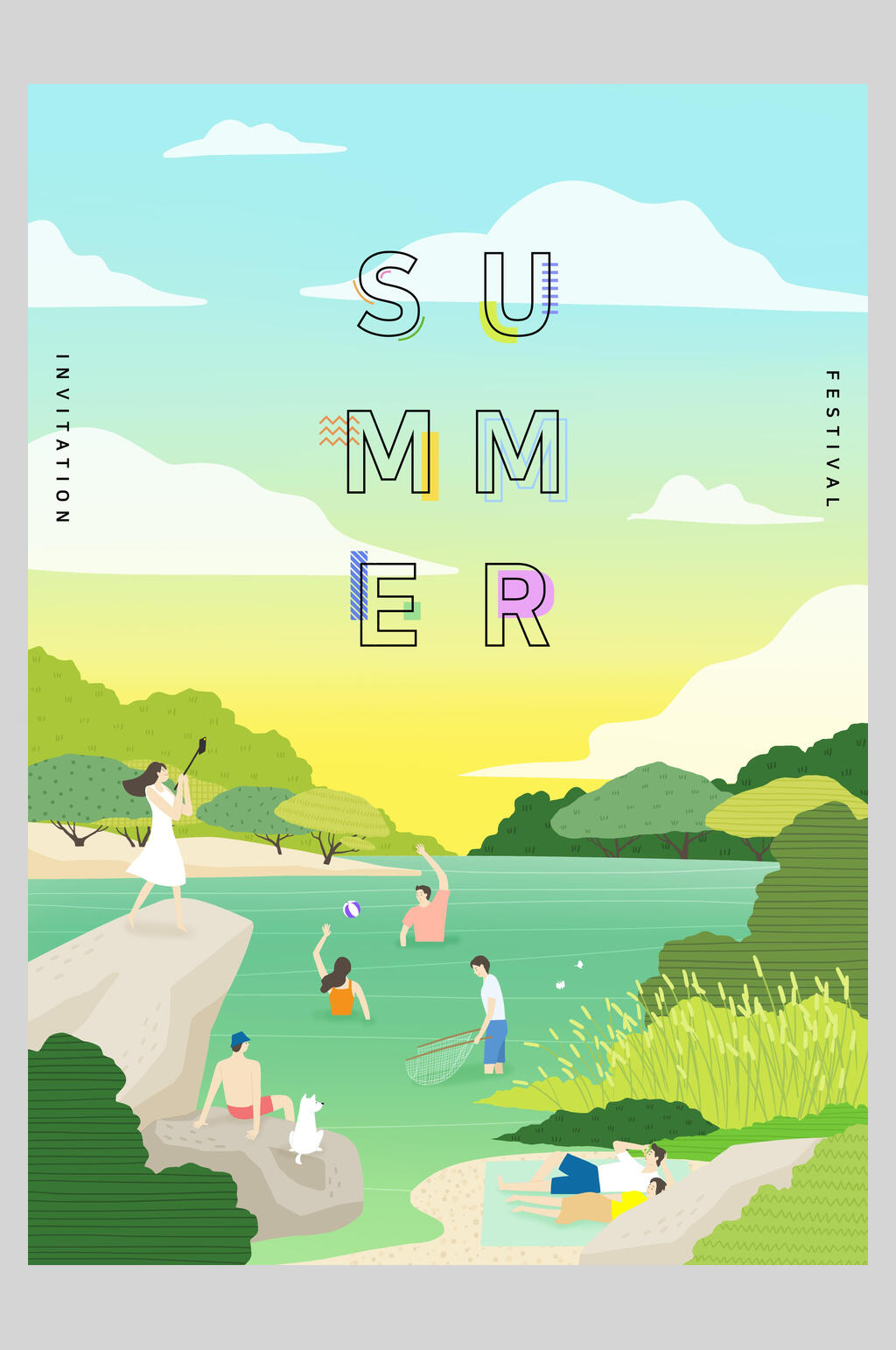 唯美夏季清新插画海报素材