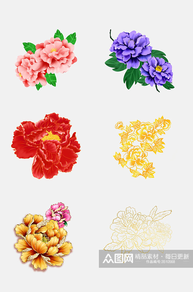 精致牡丹花朵图案免抠设计素材素材