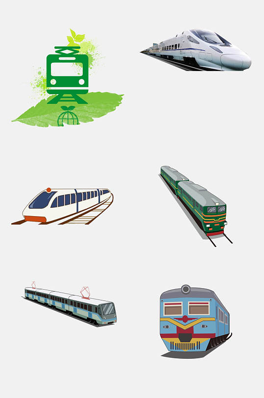 清新卡通高铁交通工具图案免抠素材