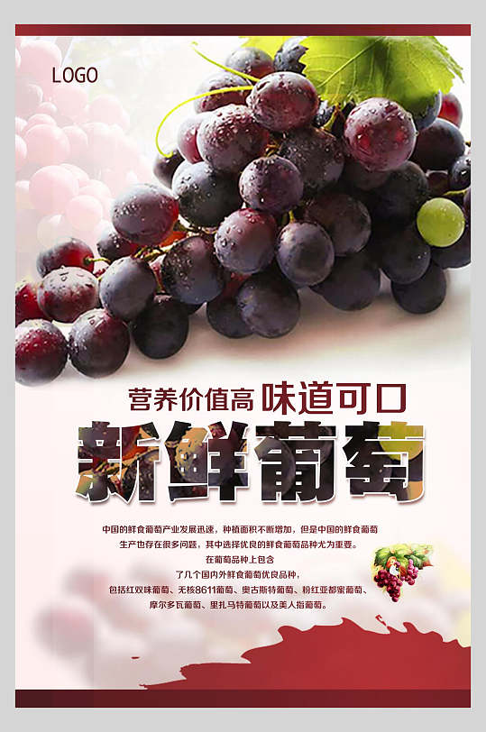 营养价值高味道可口葡萄采摘促销海报