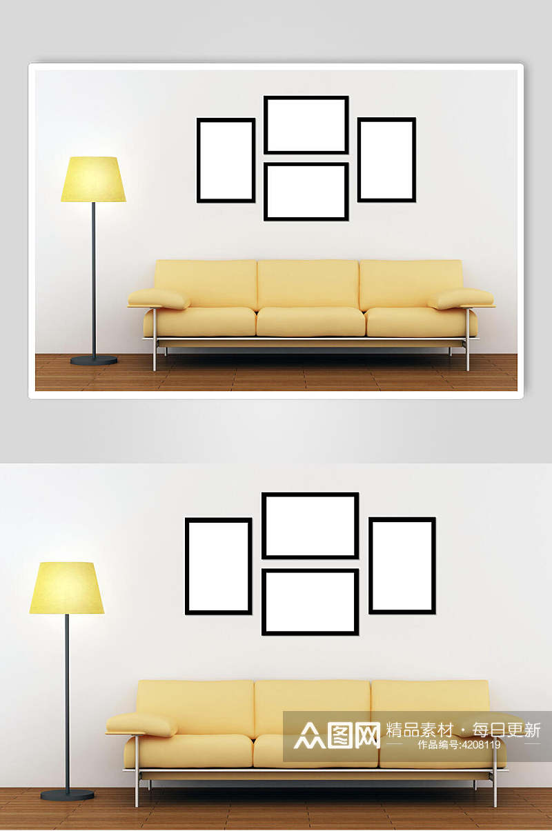 相框室内黄色沙发场景样机素材