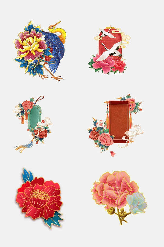 创意唯美鲜花牡丹花朵图案免抠素材