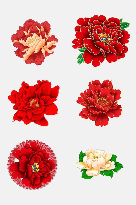 清新红色牡丹花朵图案免抠素材