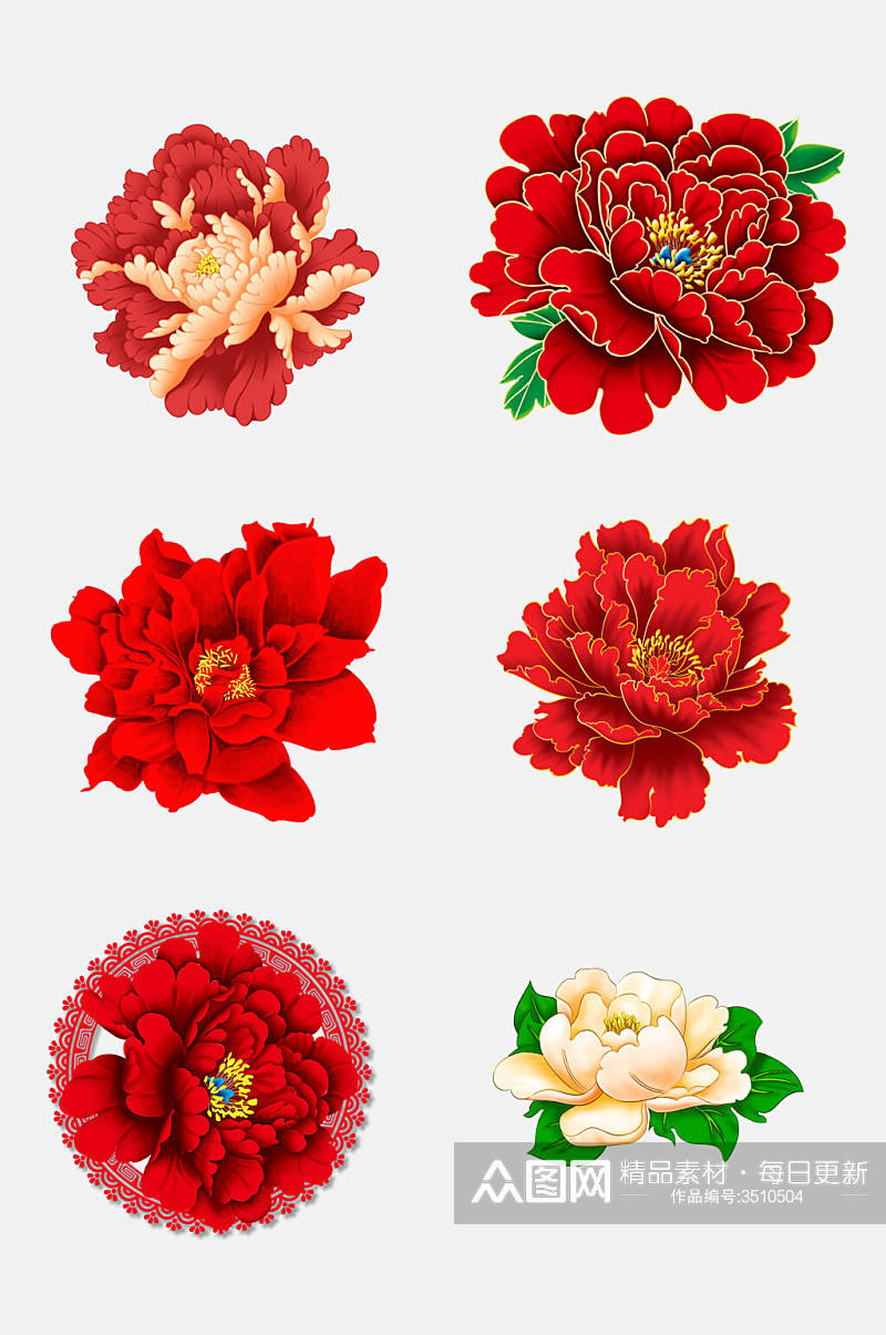 清新红色牡丹花朵图案免抠素材素材