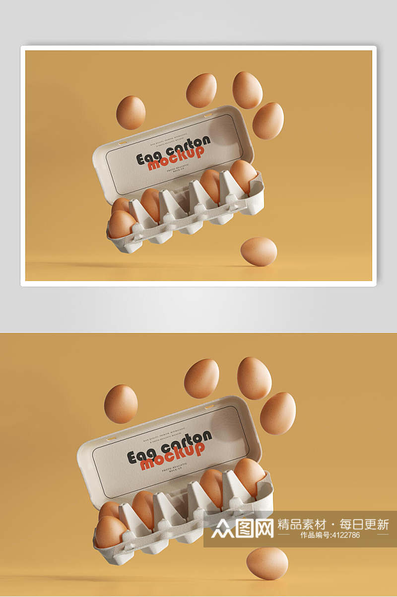 鸡蛋悬空鸡蛋包装纸盒样机素材