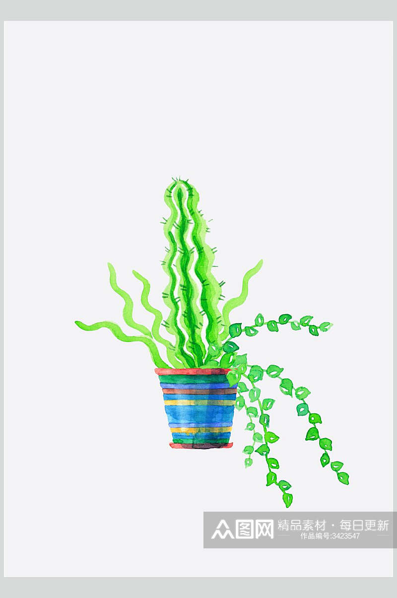 盆栽仙人柱叶子手绘植物插画图片素材