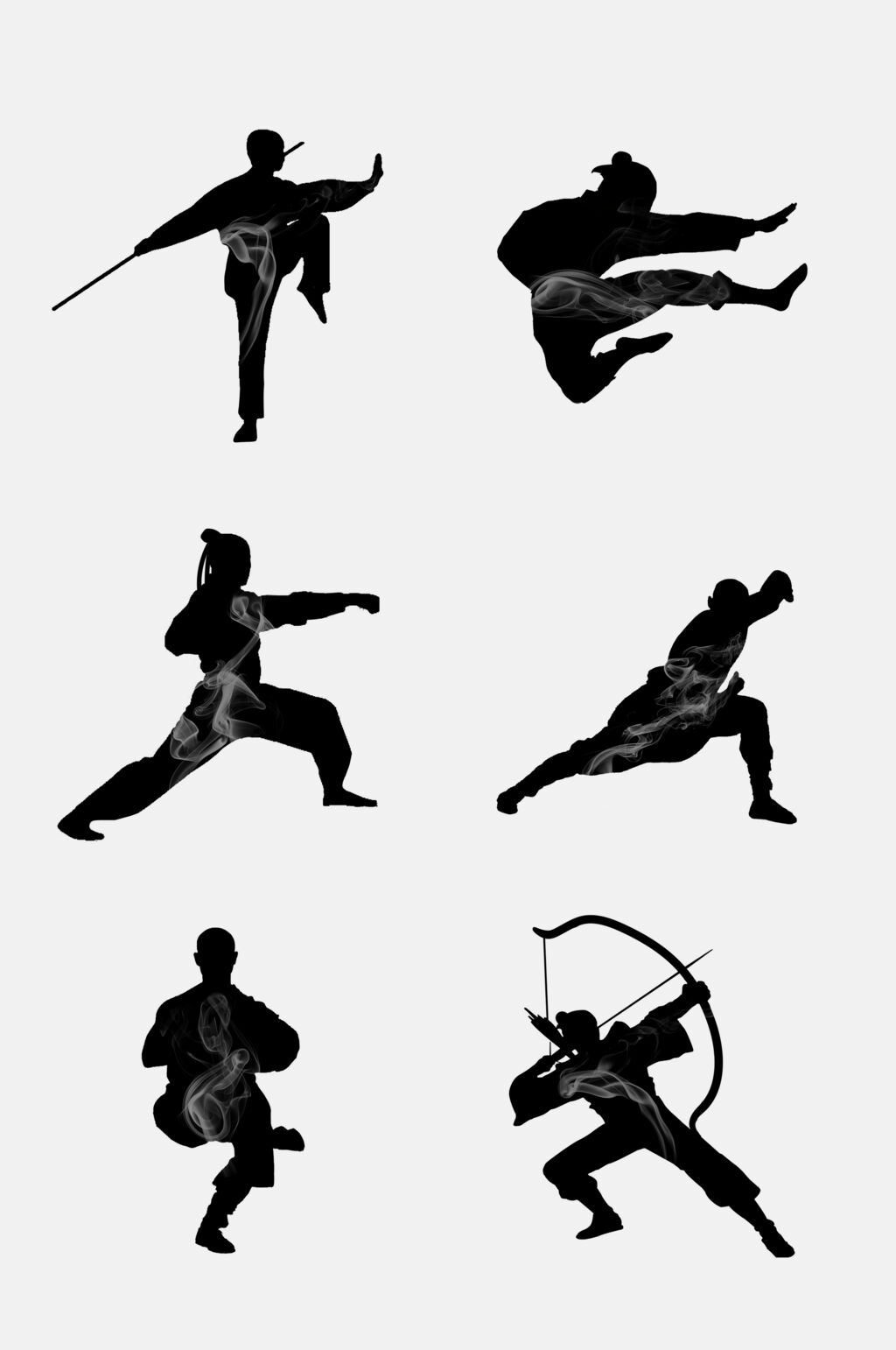 功夫武侠水墨风剪影人物免抠素材素材