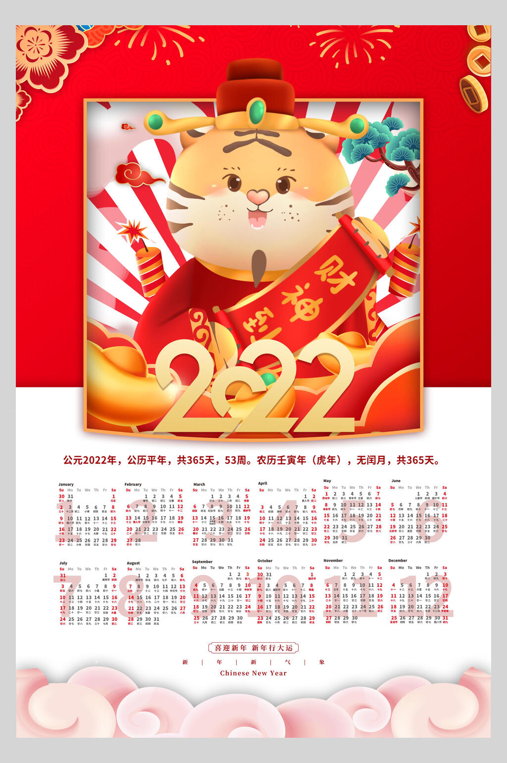 财神到春节挂历海报素材