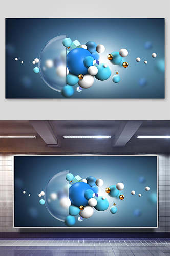 创意球形医疗分子蓝白海报背景