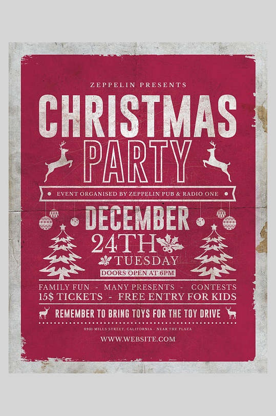 红色圣诞节复古主题海报