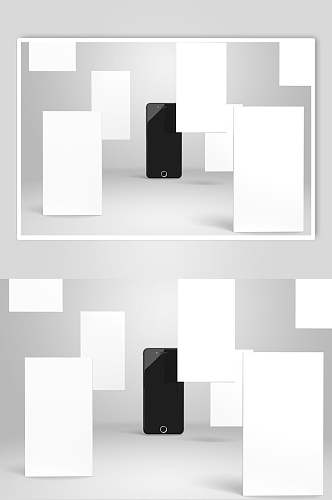 长方形黑白色手机屏幕展示样机