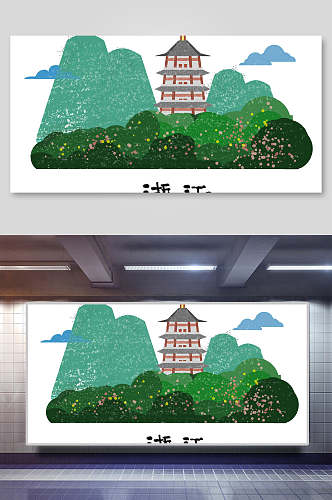 浙江城市地标建筑插画