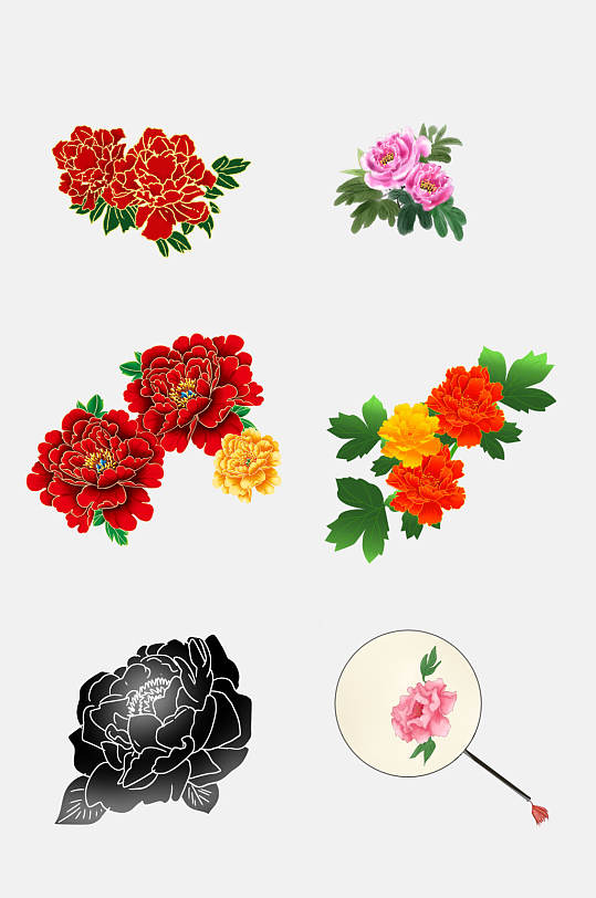 创意花卉牡丹花朵图案免抠素材