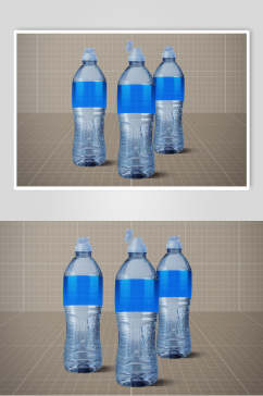 蓝色简约矿泉水瓶包装贴图样机