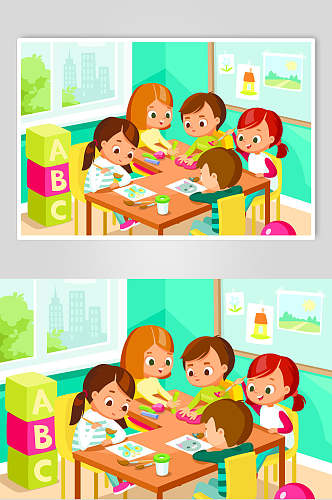 彩色玩玩具卡通儿童学习幼儿园矢量插画