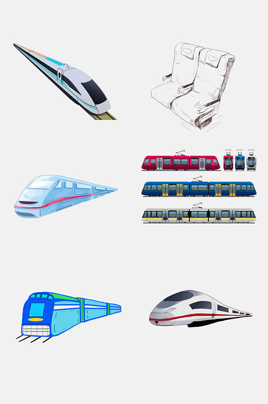 简洁彩色高铁交通工具图案免抠素材