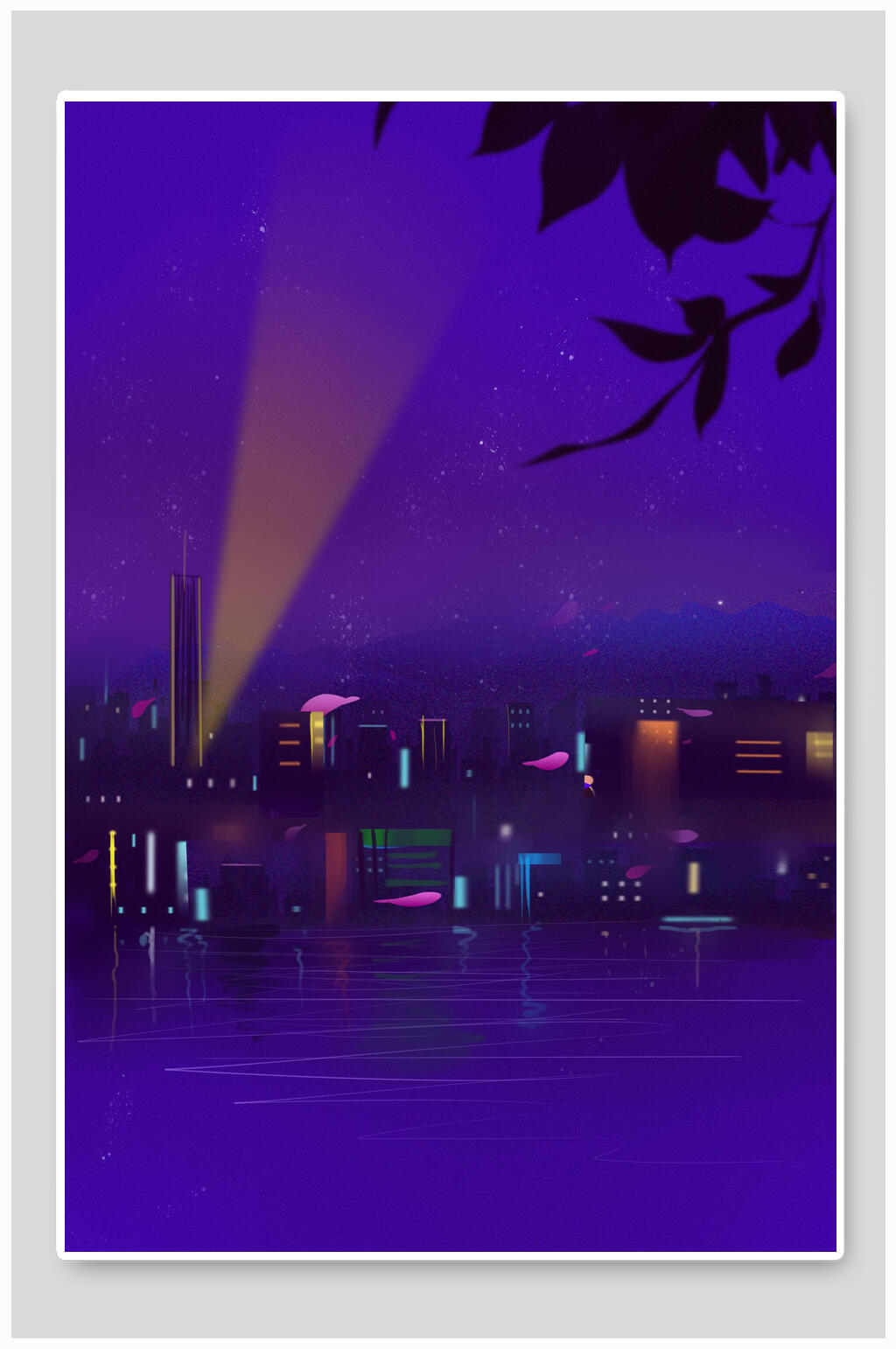 城市夜晚美景插画素材