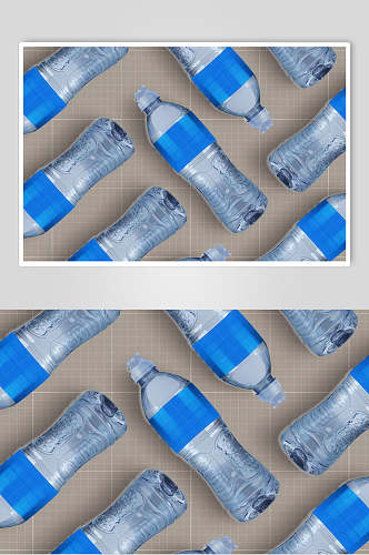 液体蓝色矿泉水瓶包装贴图样机