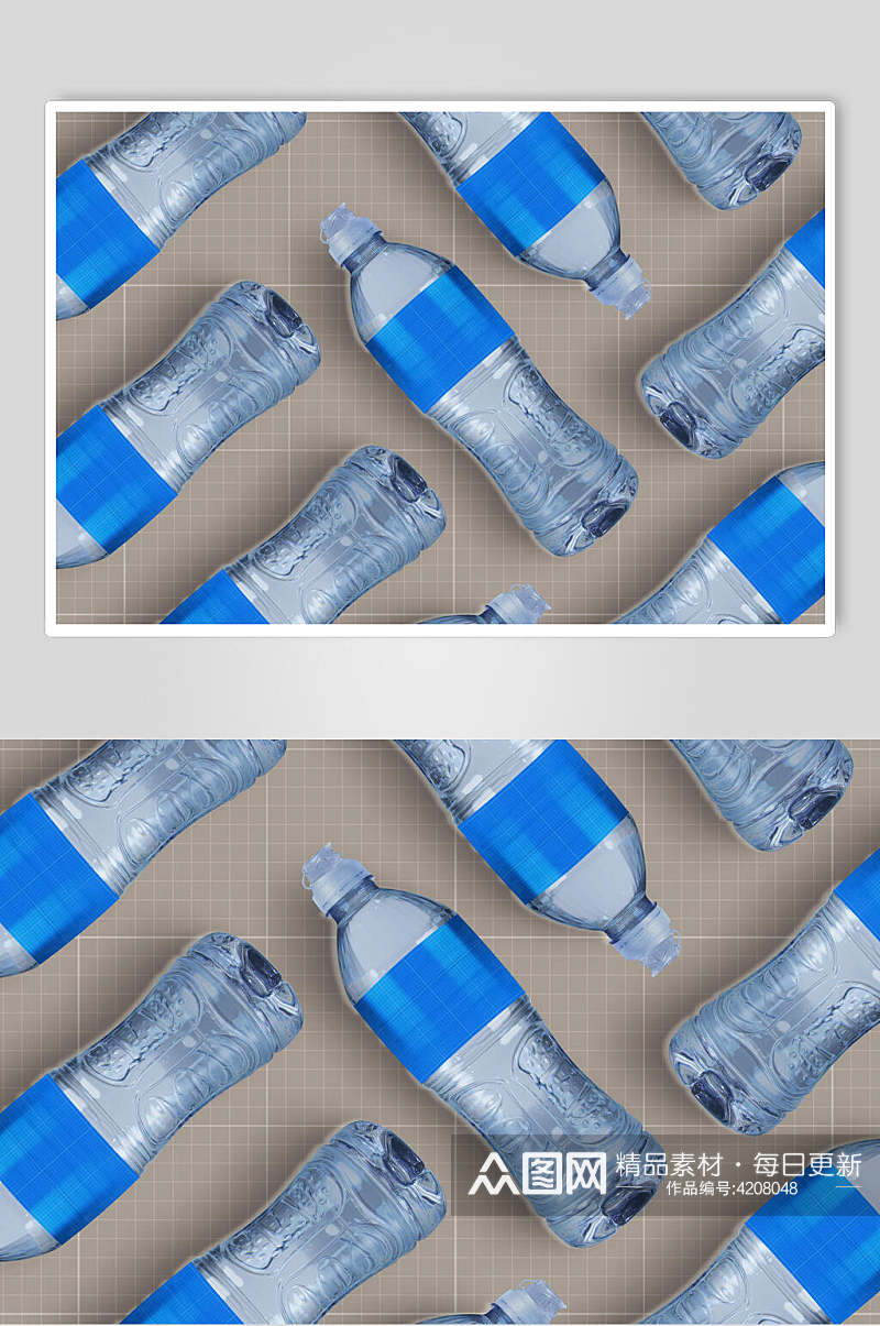 液体蓝色矿泉水瓶包装贴图样机素材