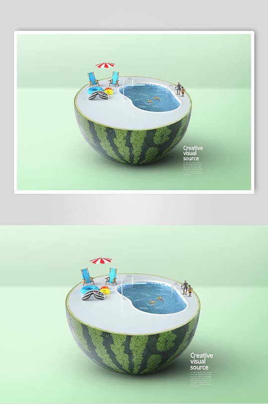 西瓜游泳池水果创意海报