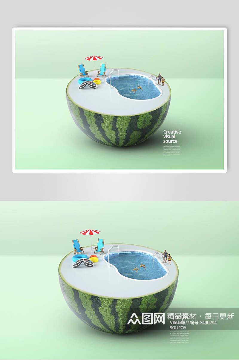 西瓜游泳池水果创意海报素材