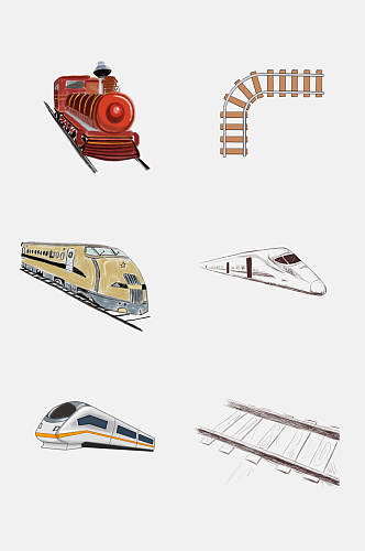 手绘创意高铁交通工具图案免抠素材