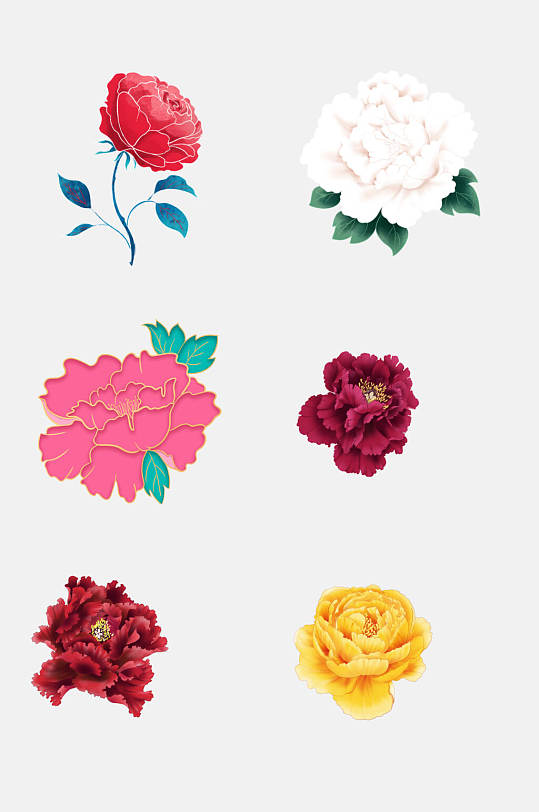 简洁创意牡丹花朵图案免抠素材
