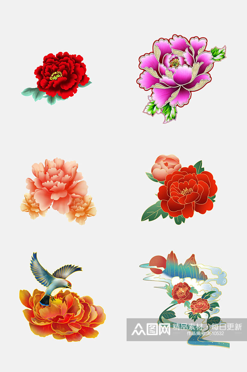中国风牡丹花朵图案免抠素材素材