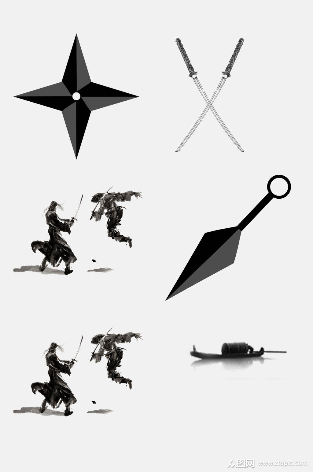 武侠水墨风剪影人物免抠素材素材