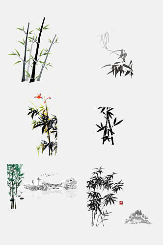 中国风水墨植物竹子手绘免抠设计素材