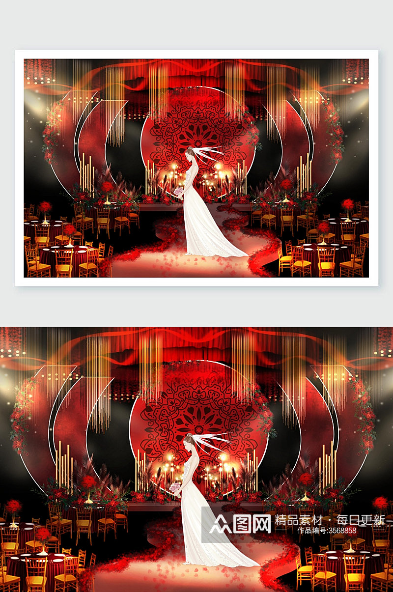 红色婚礼场景舞美设计素材