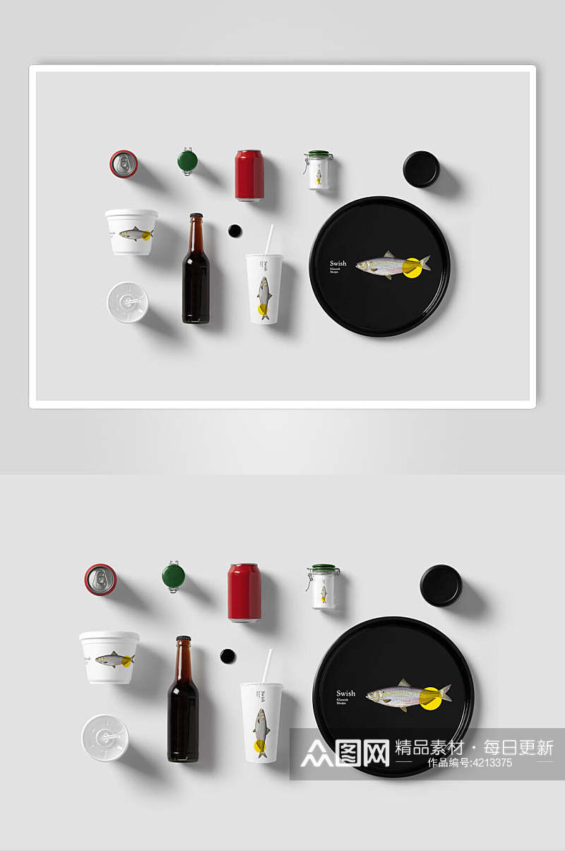 瓶子盘子海鲜餐饮品牌VI设计样机素材