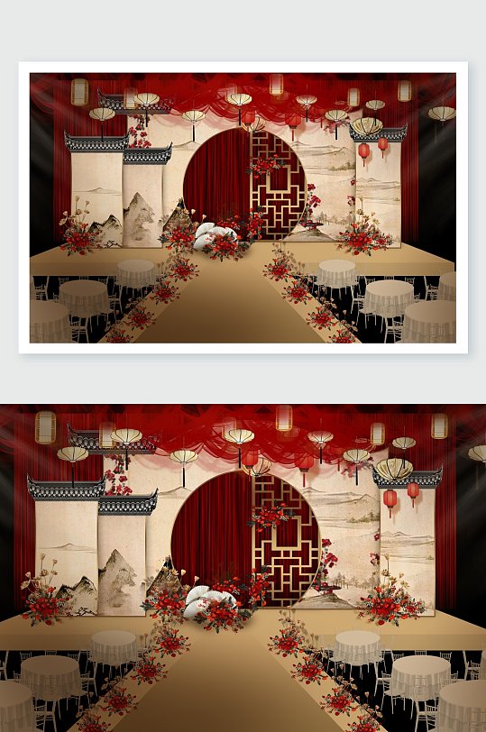 红色典雅婚礼舞美 婚礼布置-众图网